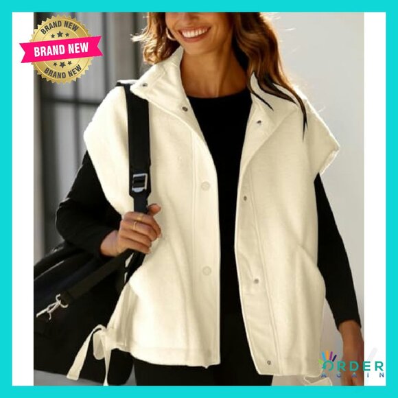 Oversized Sherpa Vest Women Sleeveless Fleece Fuzzy Jacket Zip Up Gilet - Picture 4 of 8